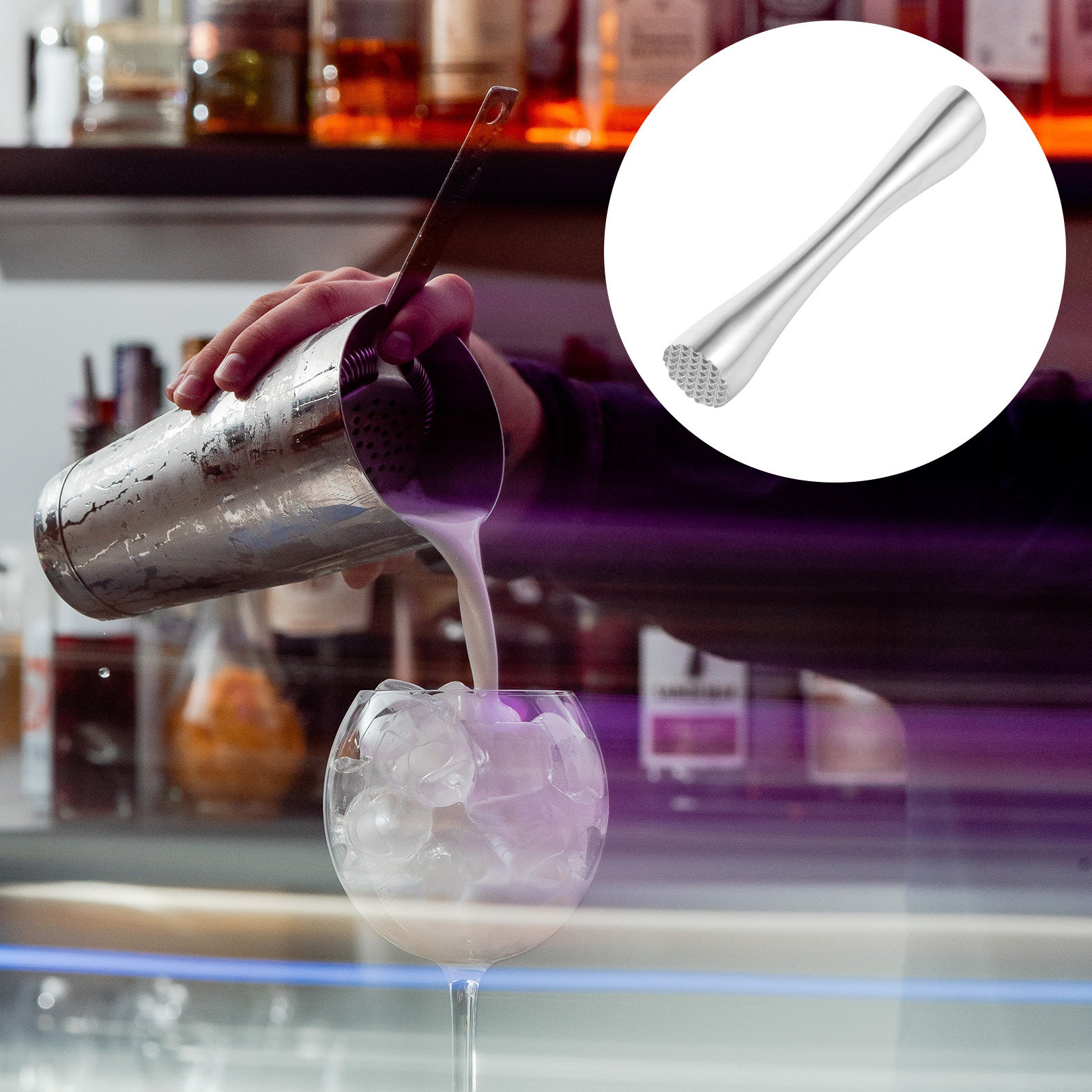 Muddler Cocktail Bar - Molinillo de Hielo Profesional de Acero